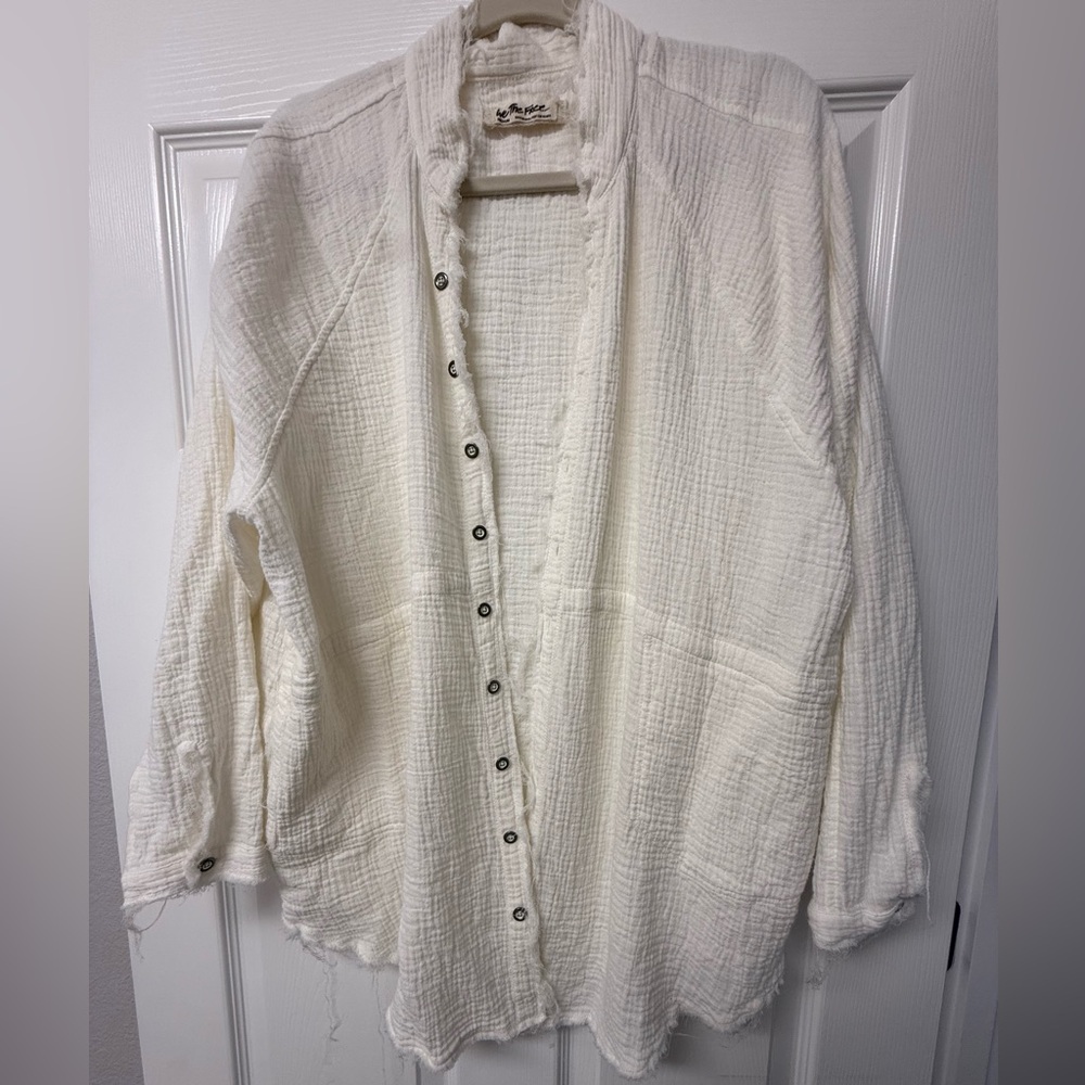Free People We The Free Gauze Button Front Shirt White (Small Flaw) Medium
